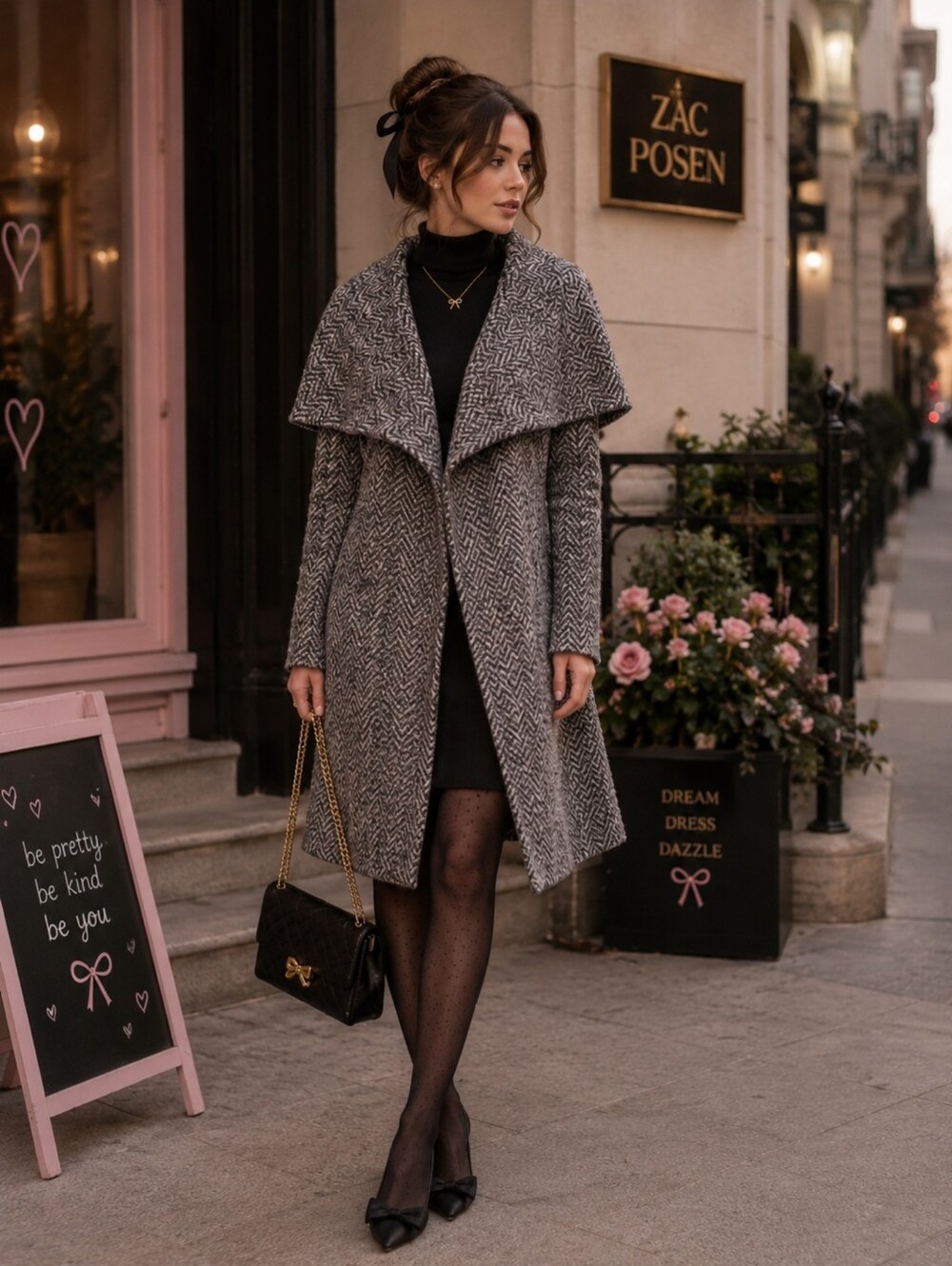 ZAC ZAC Posen Gray Herringbone Coat Size 6 Oversized Wool Blend Womens
